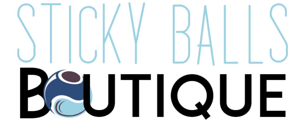 sticky balls boutique blue and black store logo