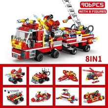 City 8 in 1 Fire Fighting Trucks Car Helicopter Boat Building Blocks Firefighter Fireman Figure Brick Toys - Sticky Balls Boutique
