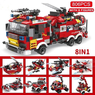 City 8 in 1 Fire Fighting Trucks Car Helicopter Boat Building Blocks Firefighter Fireman Figure Brick Toys - Sticky Balls Boutique