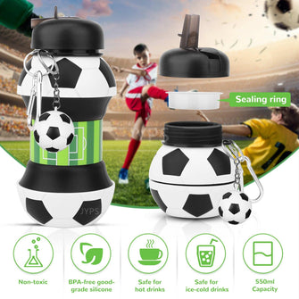 soccer ball collapsible with key chain Foldable Kids Water Bottle - Sticky Balls Boutique
